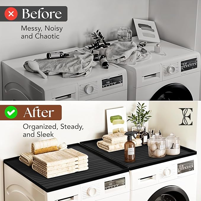 2 PC Washer and Dryer Topper Protector Mat 25"x25", Laundry Washing Machine Top