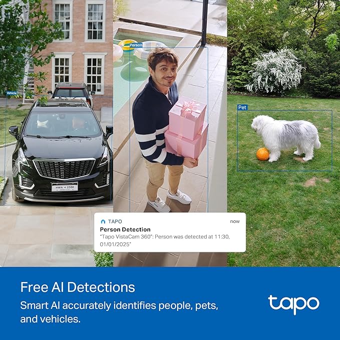Tapo 4K Outdoor Camera Wireless, Battery Camera w/Solar Panel, 360° View