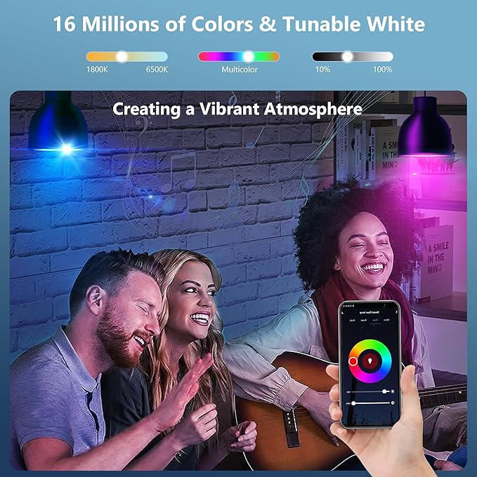 OHLUX Smart Light Bulbs 8Pack, WiFi & Bluetooth, RGB Color Changing, 100W