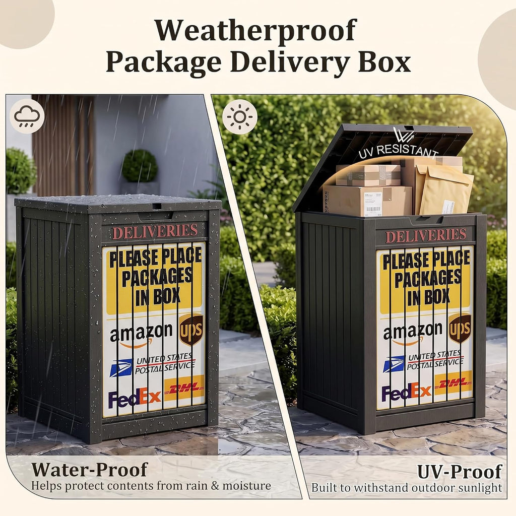 package delivery boxes for outside, deck storage box, close-up detail