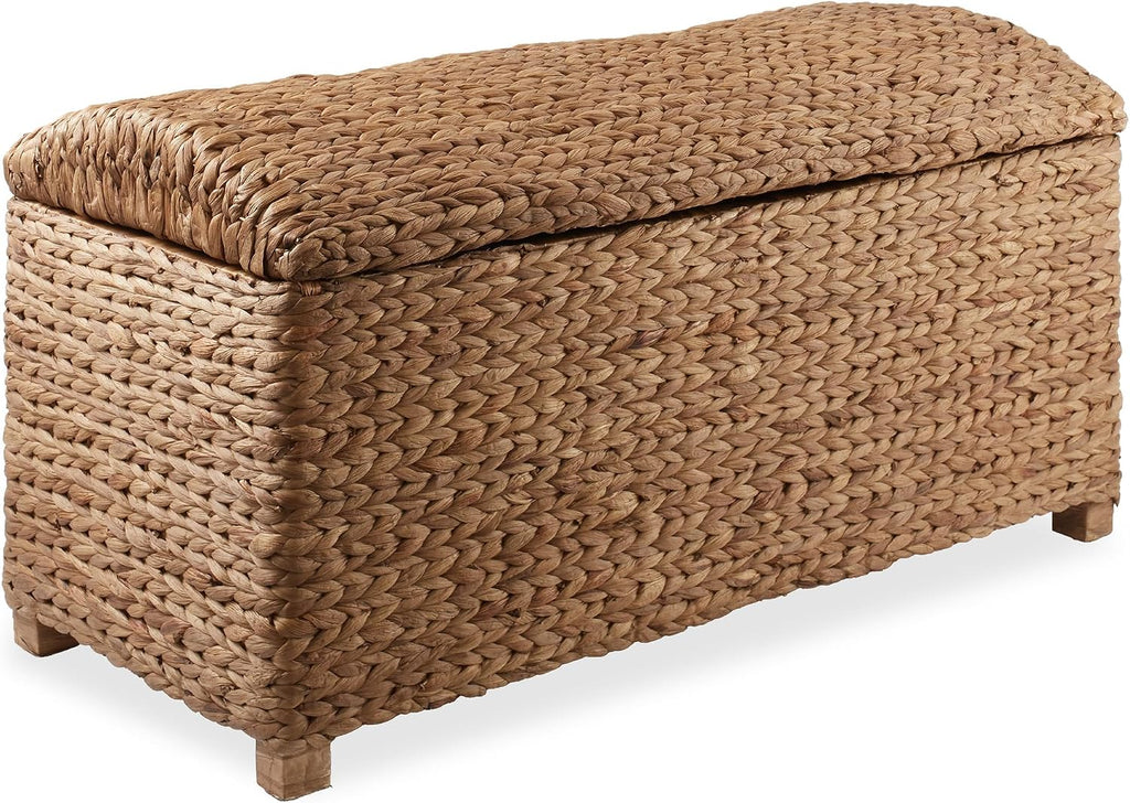 Casafield 36" Storage Trunk with Curved Lid and Safety Hinge - Cinnamon, Water Hyacinth Wicker Storage Chest for Bedroom, Entry Way, Living Room