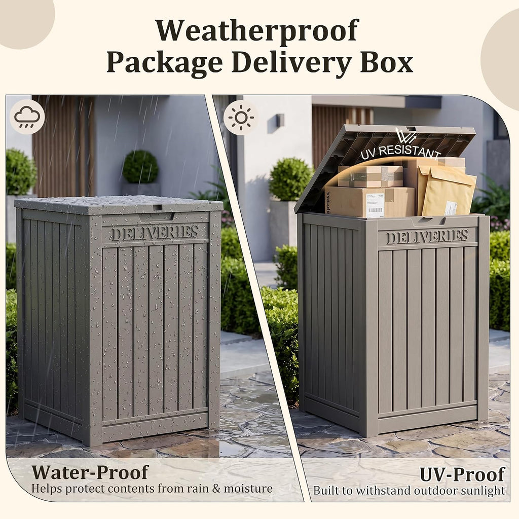 package delivery boxes for outside, deck storage box, close-up detail