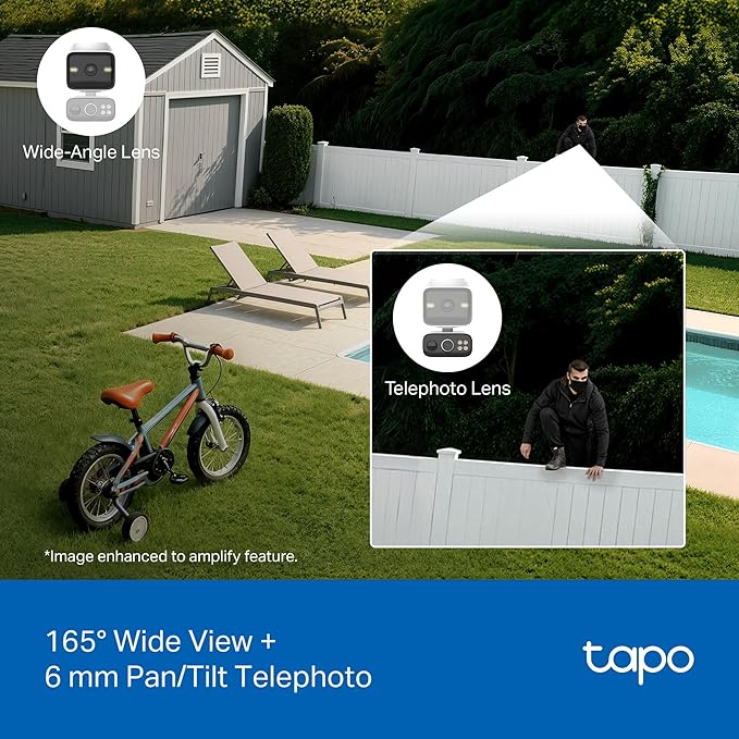 Tapo 2K Dual Lens Pan/Tilt Security Battery Camera Wireless w/Solar Panel