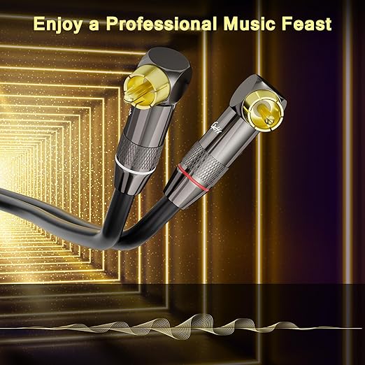 Right Angle RCA Cable 50 FT, 90 Degree 2RCA to 2RCA Stereo Audio Cable