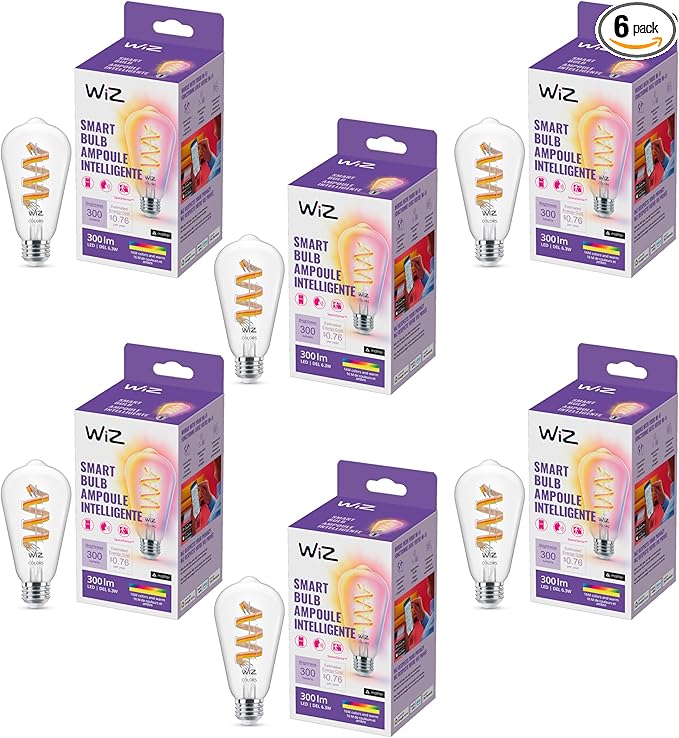 WiZ Connected Color ST19 Filament LED Smart Bulb (Pack of 6)