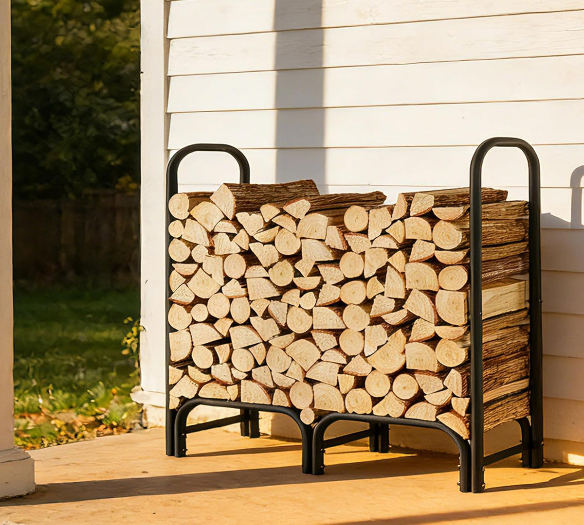 4ft Firewood Rack Heavy Duty Indoor Outdoor Firewood Storage Log Rack with Cover，Black Round Tube