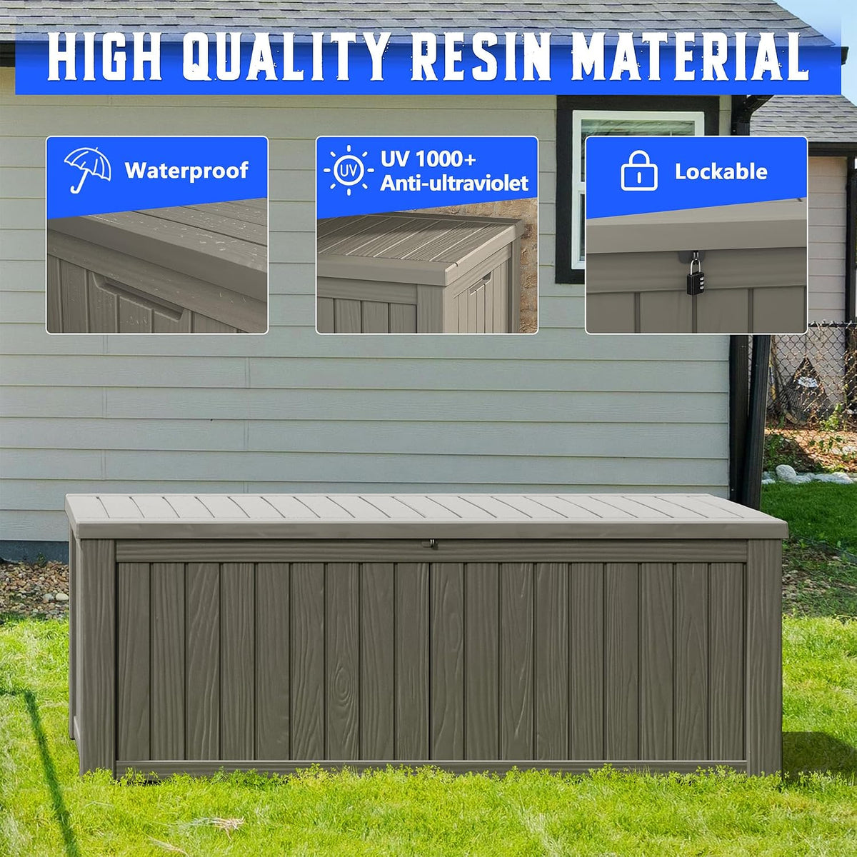 resin outdoor deck storage box waterproof (grey, 220, close-up detail