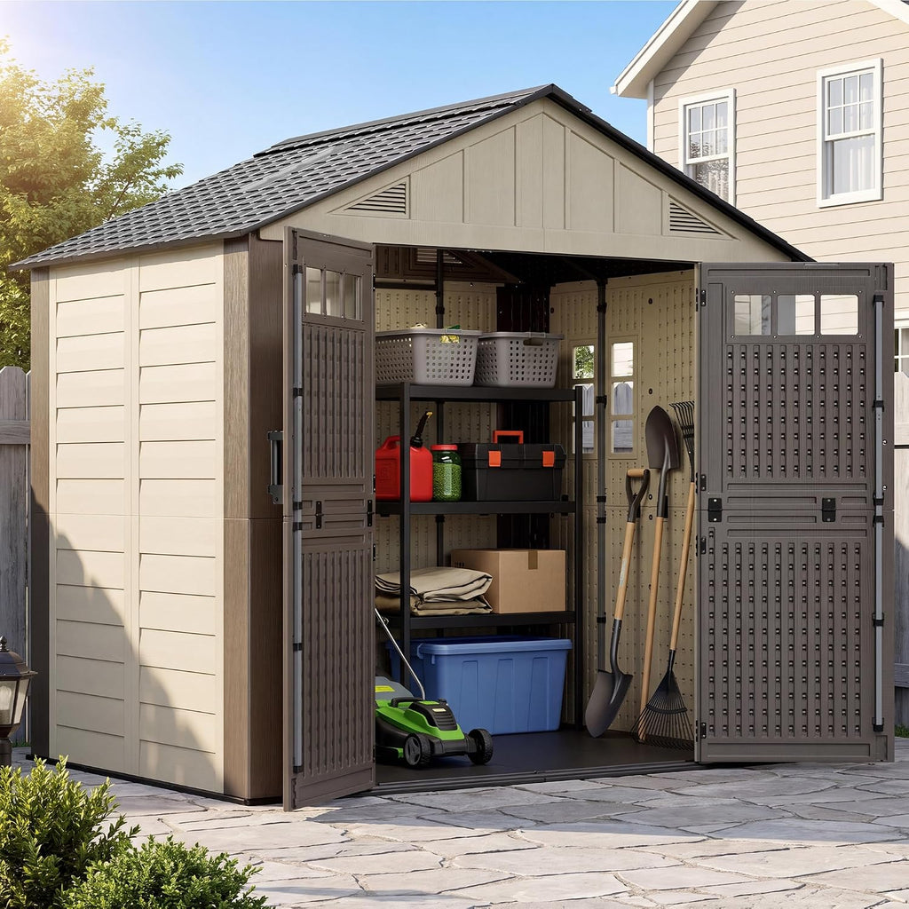 Resin Shed 8x6 FT Outdoor Storage Shed with Floor Included