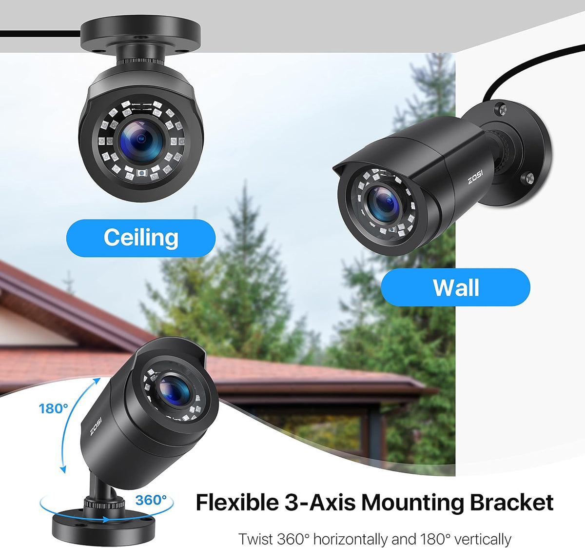 zosi 4 pack 1080p hd tvi wired security, front angle view