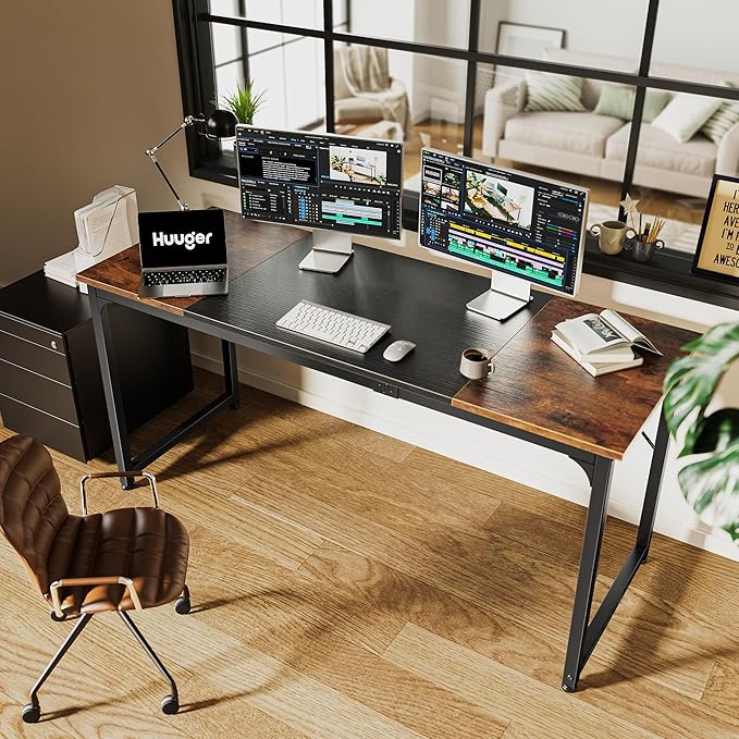 Huuger Computer Desk, 63 Inch Office Desk, Gaming Desk