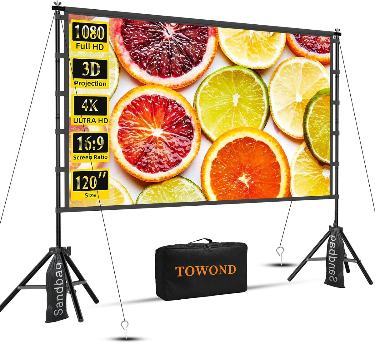 Outdoor Projector Screen with Stand, TOWOND 120 inch Portable Movie Screen