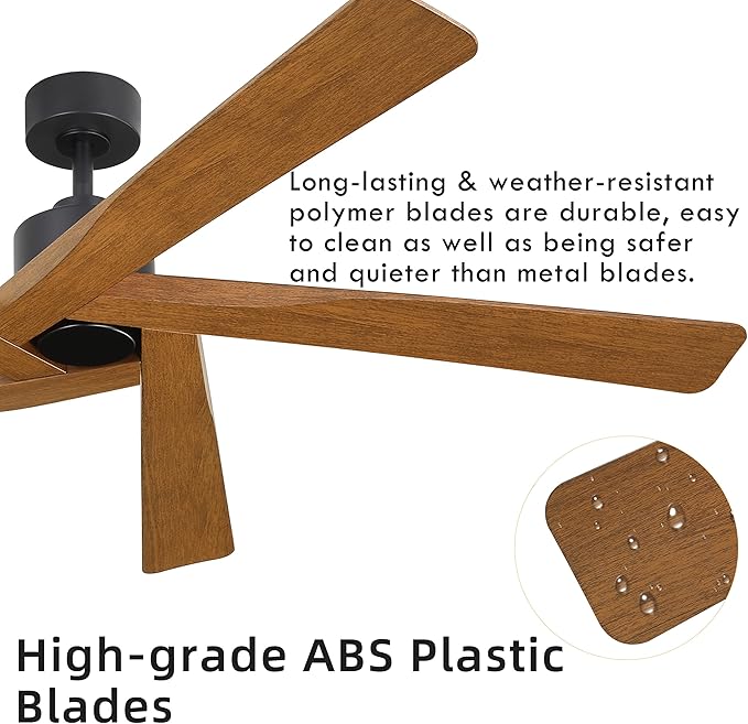 WINGBO 64" ABS DC Ceiling Fan No Light, 5 Blade ABS Plastic Ceiling Fan
