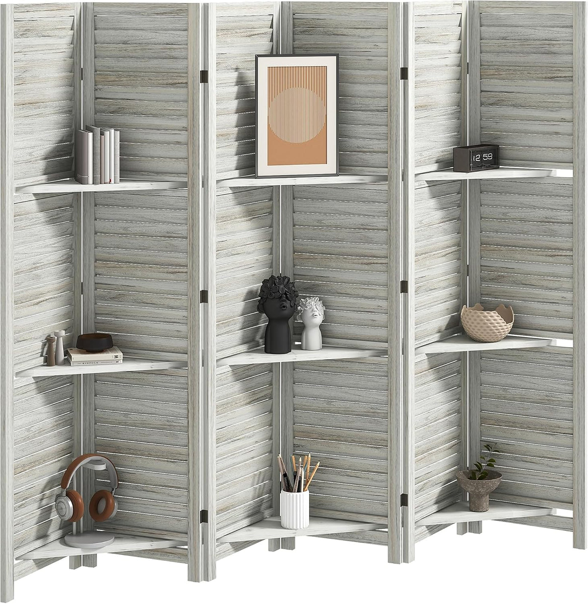 HOMCOM Room Divider, 6 Panel 67" Tall Wood Privacy Screen