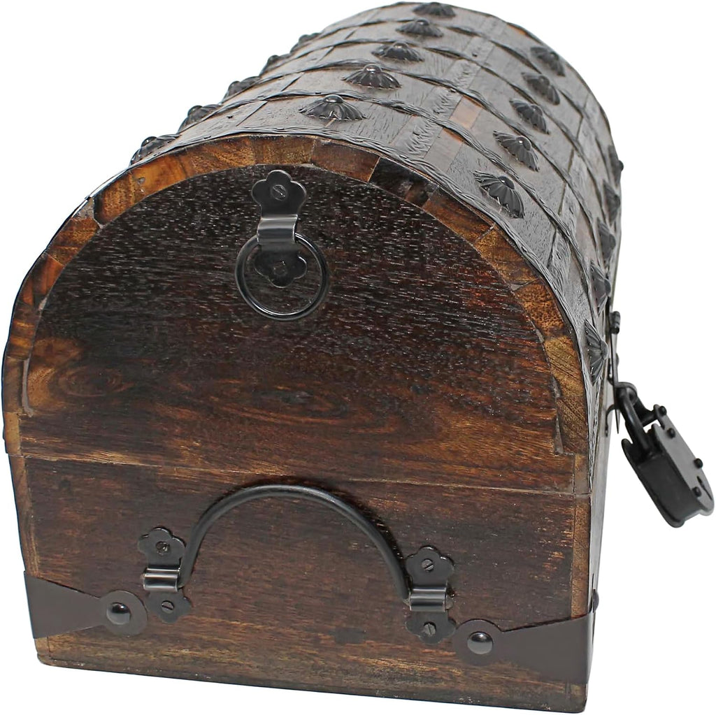 Nautical Cove Wooden Treasure Chest with Padded Velvet Lining and Antique Lock with Skeleton Keys (Large 13x8x8.75) – Luxury Wood Pirate Chest, Decorative Box with Lid, Wooden Lock Box, Pirate