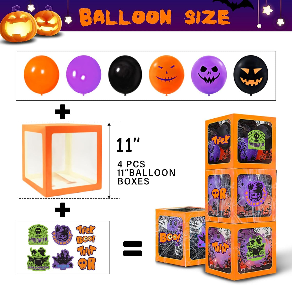 157 Pcs Halloween Party Decorations Kit, 43" Giant Tree Balloon, 4 Balloon Boxes, Happy Halloween Banner, 60 pcs Balloons, Artificial Leaves