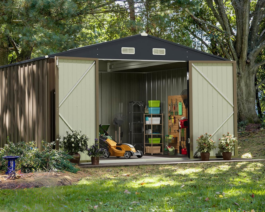 greesum 10 x 10 ft metal outdoor storage shown in use