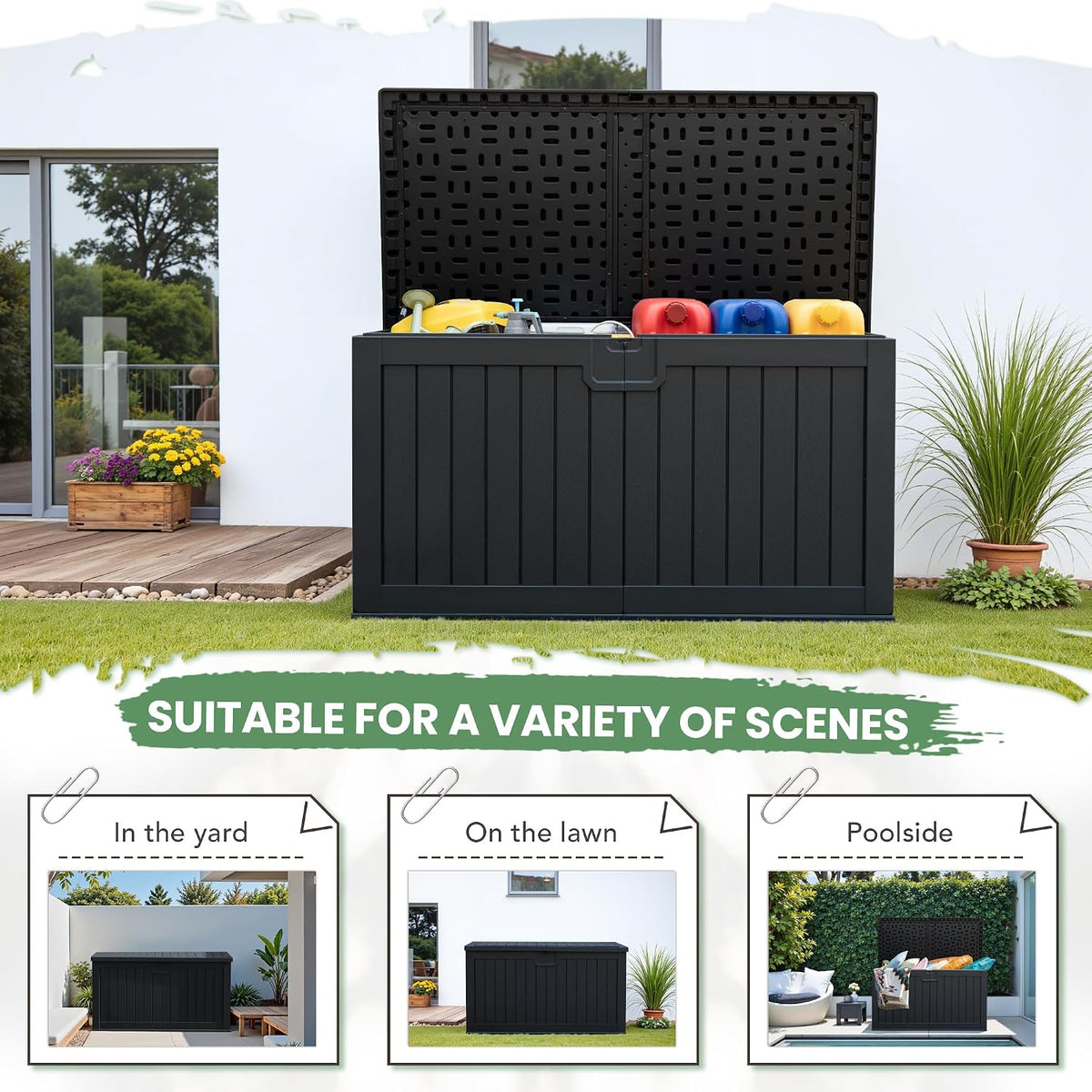 greesum 230 gallon hdpe outdoor storage box with, package contents