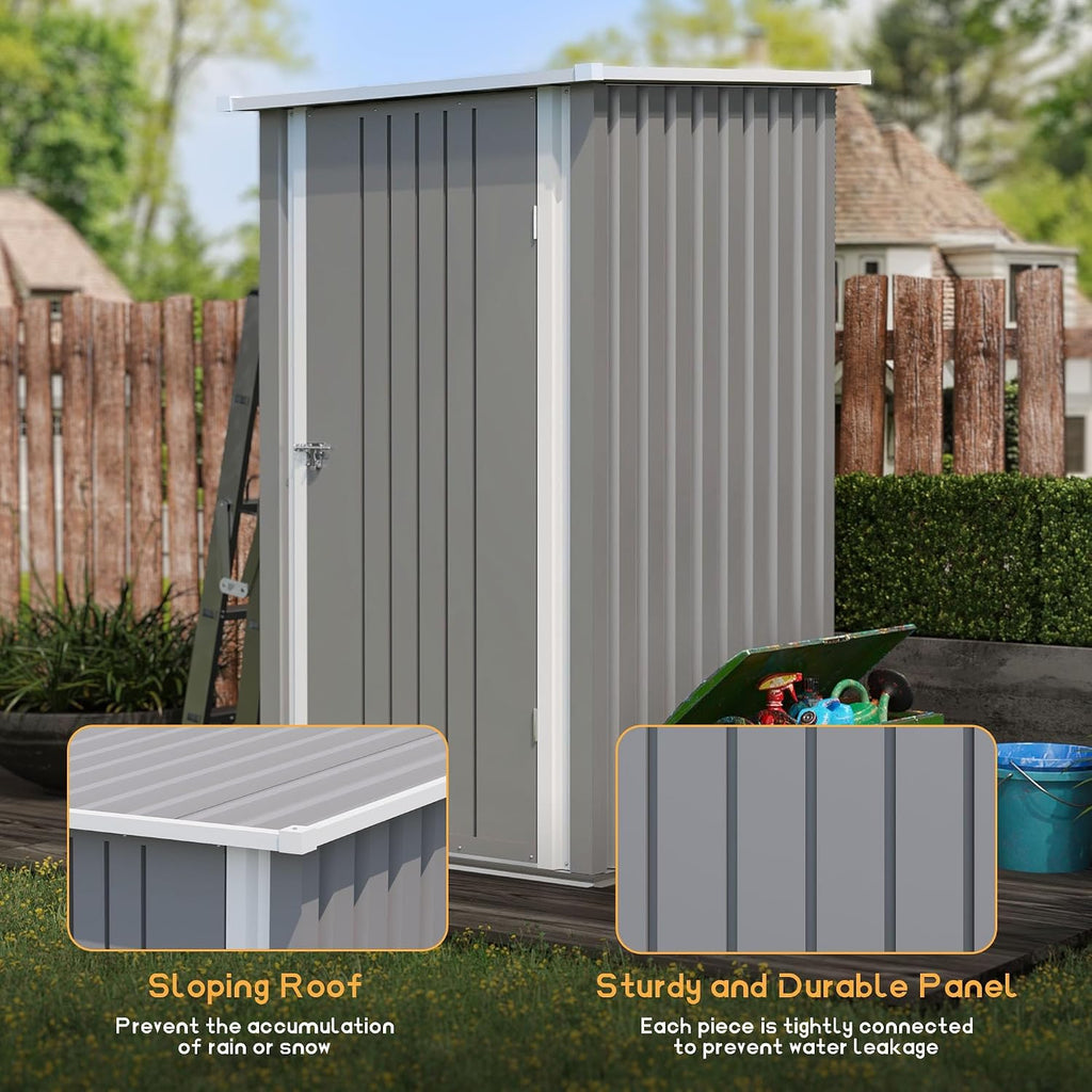 patiowell 3x3 ft storage shed, small metal shed, side view