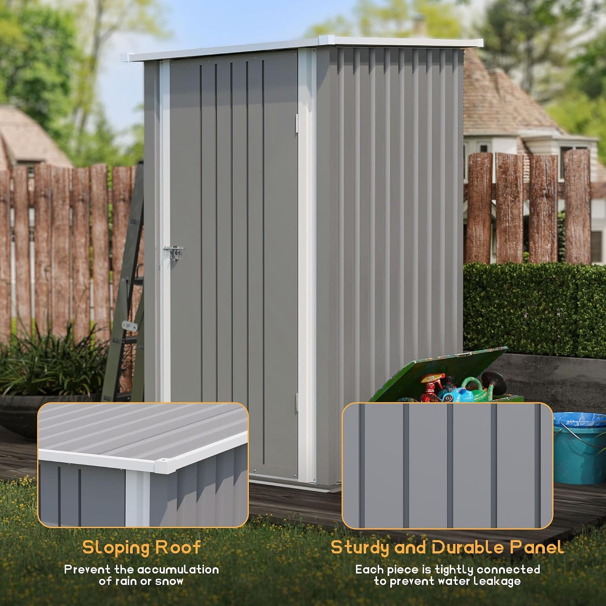 patiowell 3x3 ft storage shed, small metal shed, side view