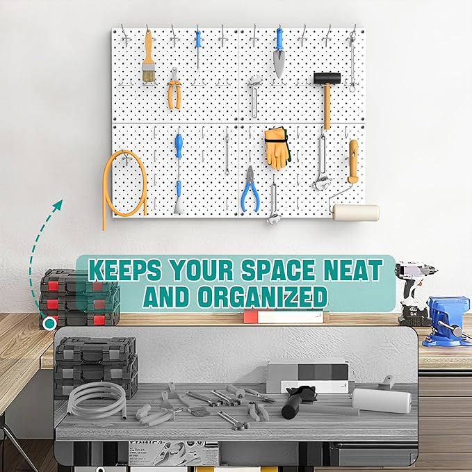 EVERHANGER Metal Pegboard Panels, Heavy Duty Pegboard Wall Organizer, Garage