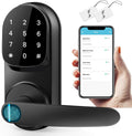 Sifely Keyless Entry Smart Lock - Fingerprint & Keypad Access, Front Door Handle, Black