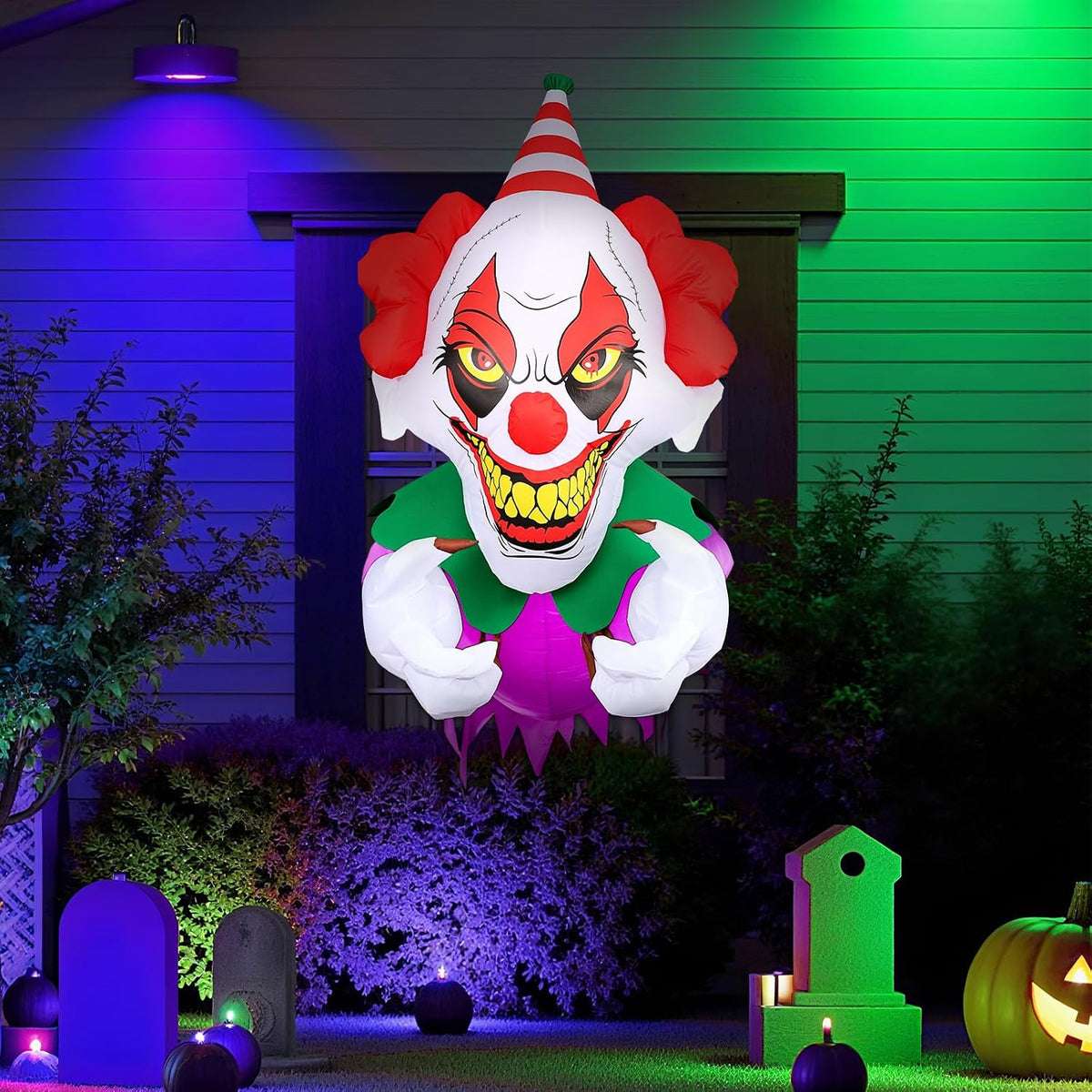 3.9 Ft Halloween Inflatables Scary Clown Broke Out from Window, Halloween Blow Up Clown with Build-in LED Lights, Halloween Decorations Window for Outdoor, Indoor Party