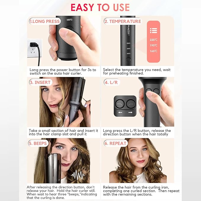 LA MAESII Automatic Rotating Curling Iron, Hair Curler