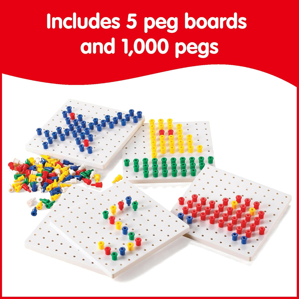 edxeducation Pegs and Peg Board Set, 1,000 Pegs and 5 Boards