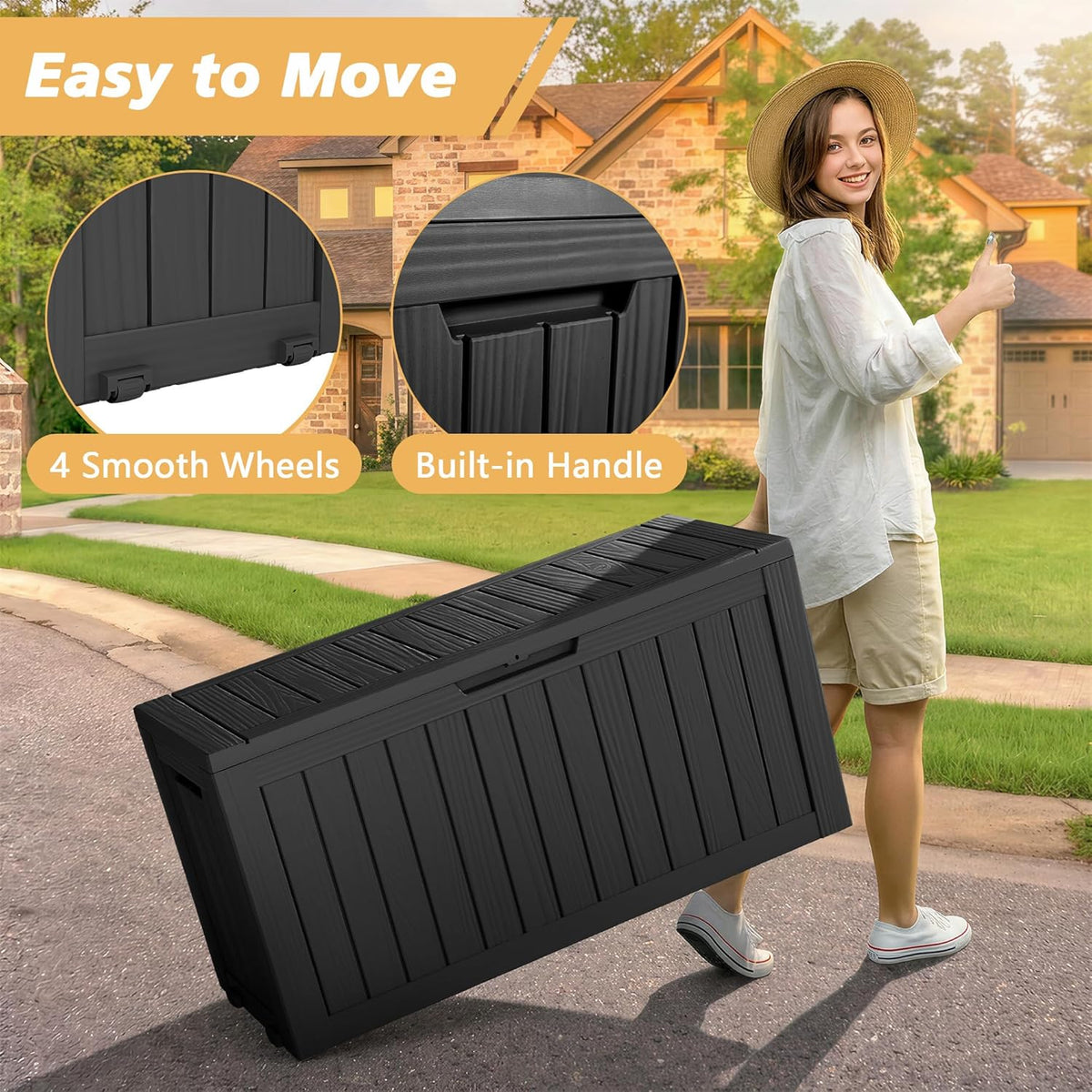 fancyango 85 gallon large outdoor storage deck box, side view
