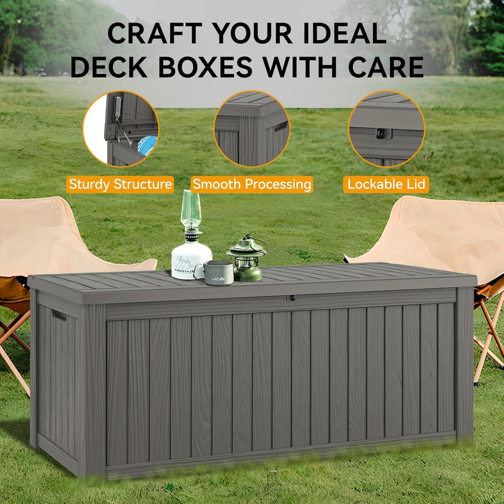 180 gallon outdoor storage box waterproof deck box, side view