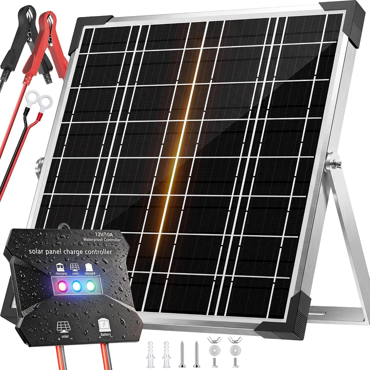 Voltset 20W 12V Solar Panel Battery Charger Trickle Maintainer Kit