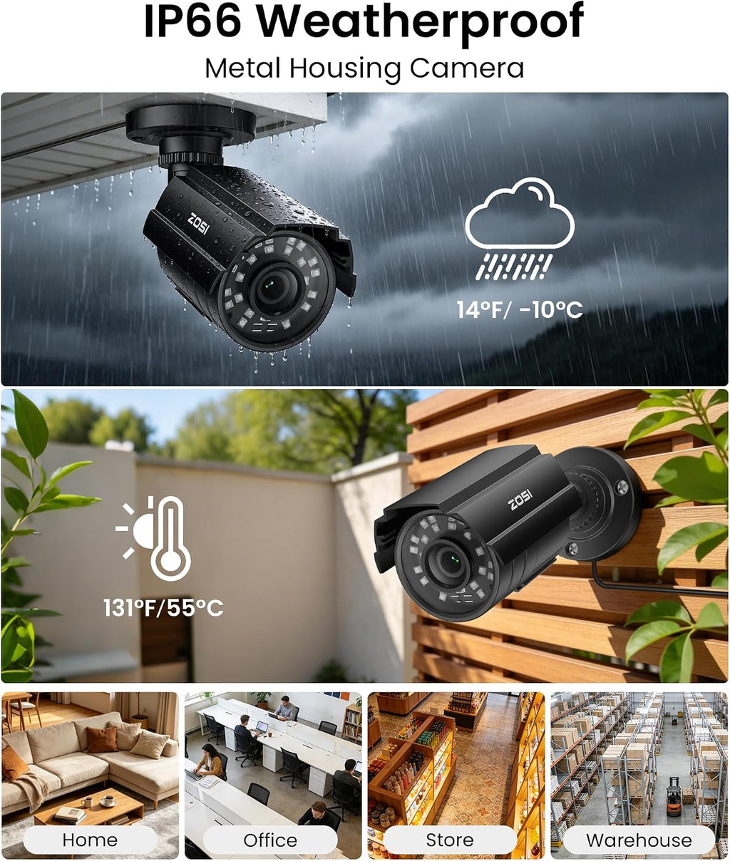 zosi 8ch 3k lite home security camera system, close-up detail