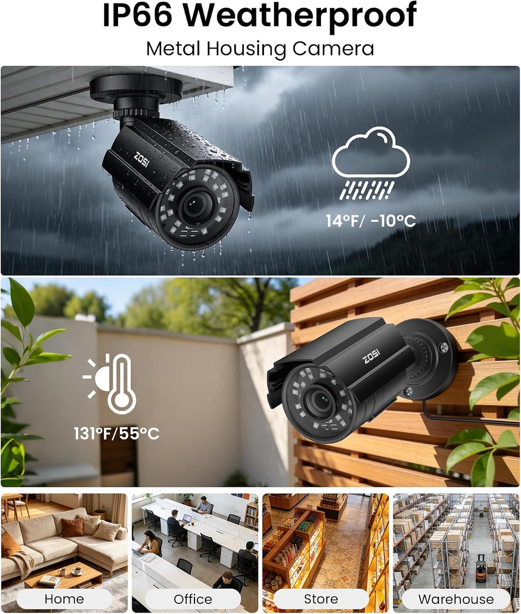 zosi 5mp lite home security camera system with, close-up detail