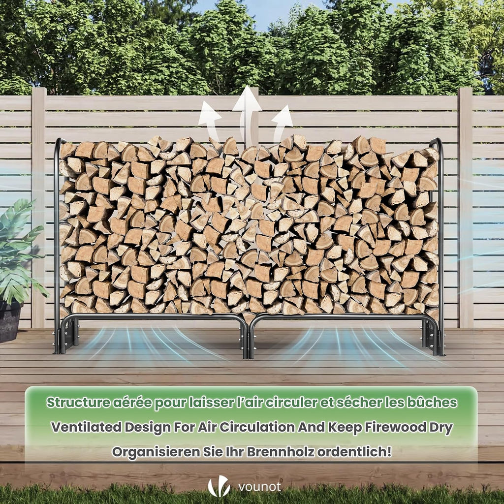 vounot® firewood log rack with waterproof cover, metal on a desk or shelf