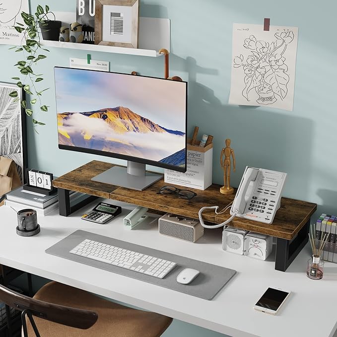 WESTREE Dual Monitor Stand Riser, Wood and Steel Monitor Stand Riser, Computer