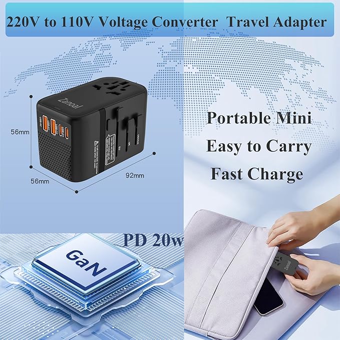 220V to 110V Voltage Converter, US to Europe Travel Converters, Universal