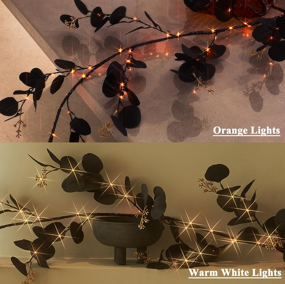 BAOLITVINE Lighted Halloween Black Eucalyptus Garland