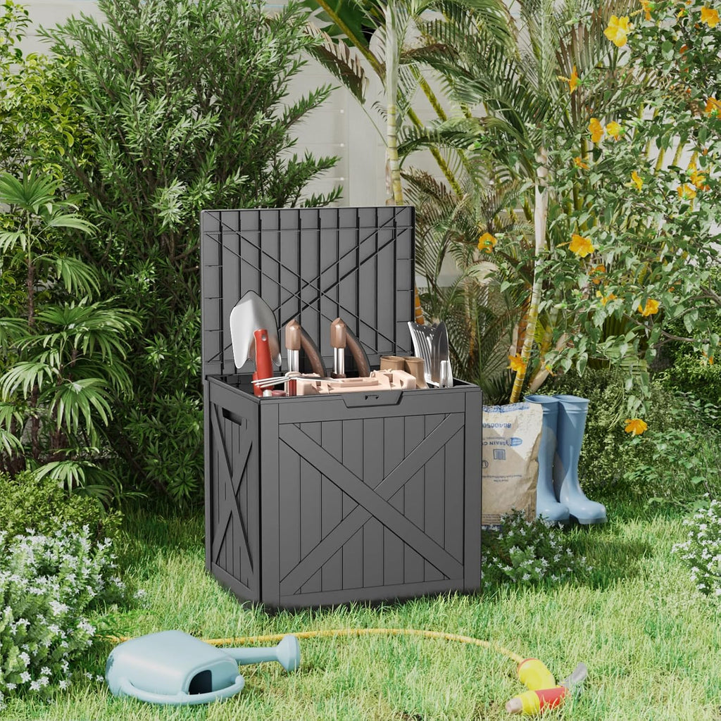 rojik outdoor storage housing deck box - waterproof on a desk or shelf