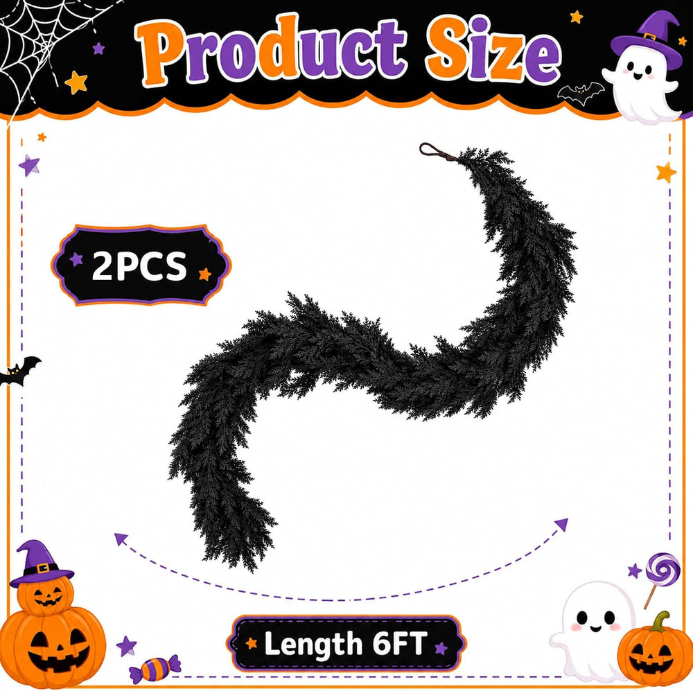 2 Pcs 6ft Black Halloween Cedar Garland, Gothic Vine Twig Mantle Decoration
