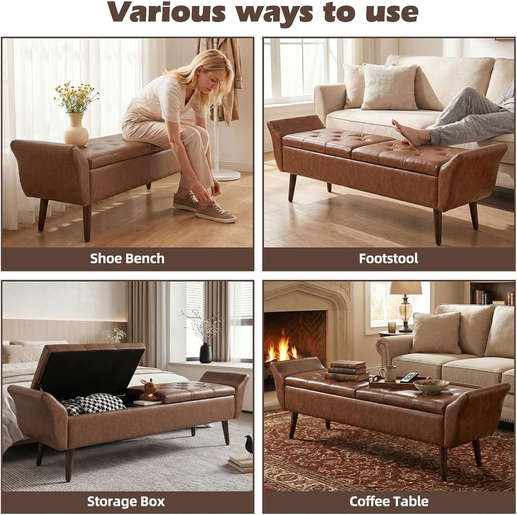 zzw storage ottoman bench 64’’ leather end of on a desk or shelf