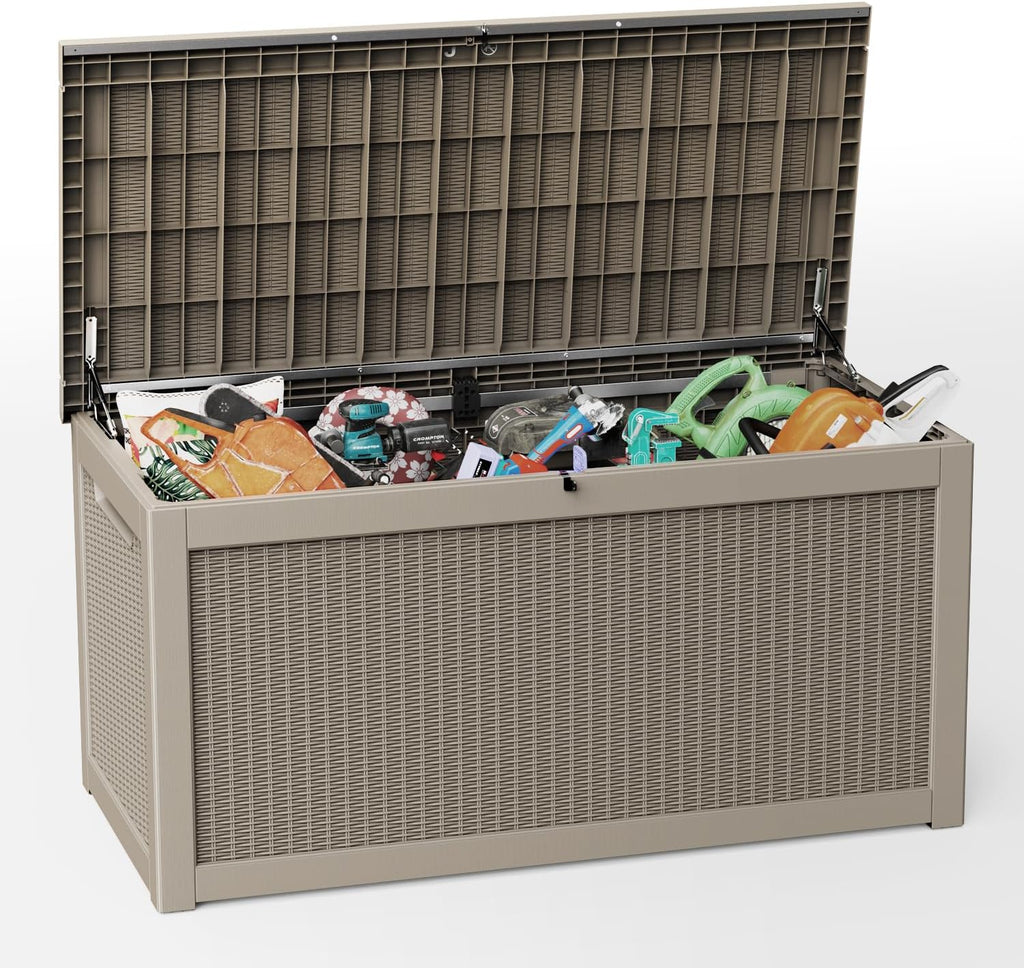 310 Gallon Lockable Outdoor Storage Box – Waterproof Resin Deck Box for Patio Furniture, Garden Tools, Pool Accessories (Gray)