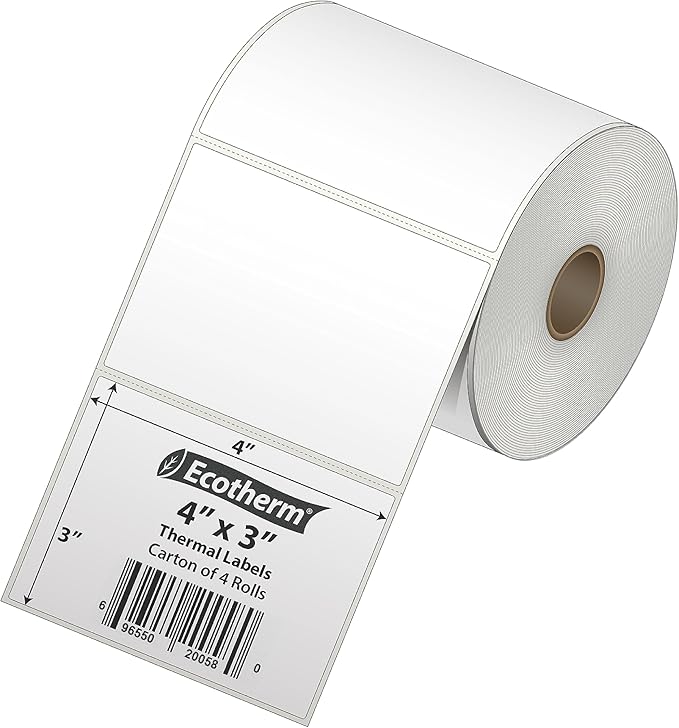 4" x 3" Thermal Labels | 4 Rolls | 2100 Labels | fits Zebra, Offnova Thermal