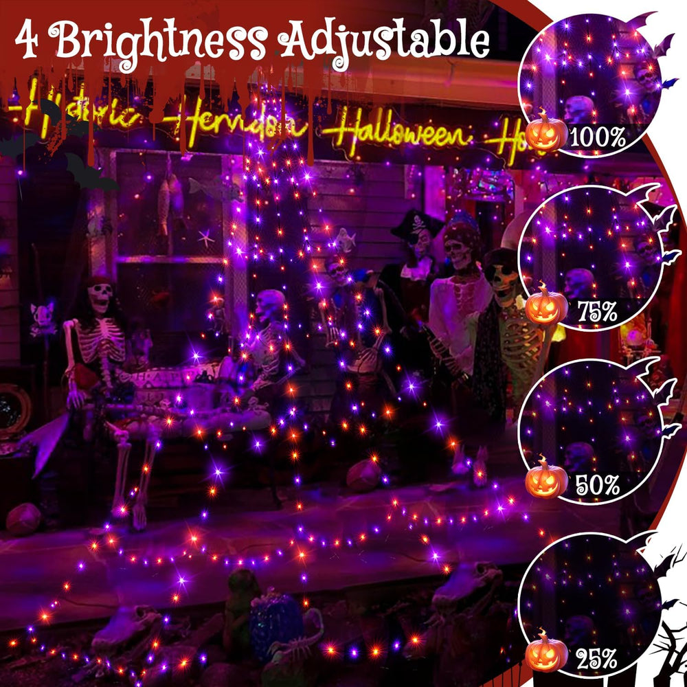 Ollny Halloween Lights Outdoor 454 LED Spider Web Lights Orange & Purple