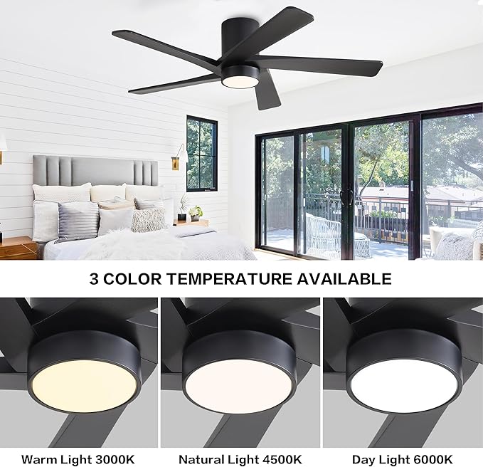 WINGBO 48 Inch Flush Mount DC Ceiling Fan