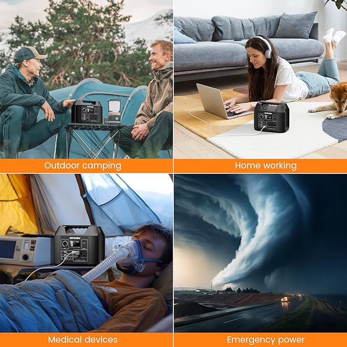 SinKeu Portable Power Station 80000mAh, 256Wh LiFePO4 Battery Backup, 300W AC