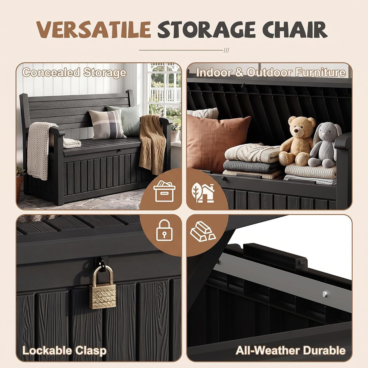 efu outdoor bench storage deck box waterproof wicker showing dimensions