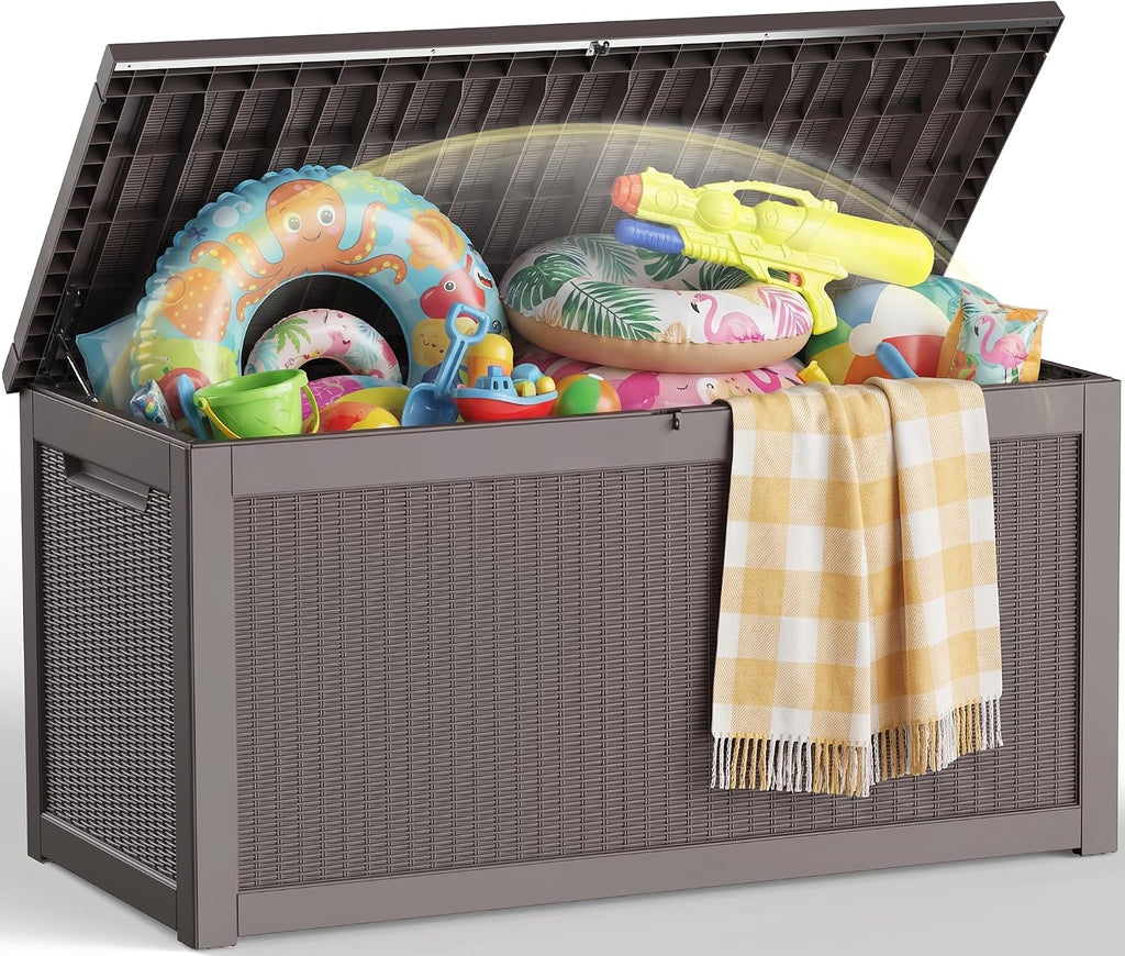 EFU Outdoor Storage Box 360 Gallon Deck Box, Waterproof Resin, Grey