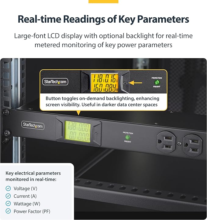 StarTech.com 16-Outlet Horizontal Rack Mount Metered PDU, 1U Server Power Strip