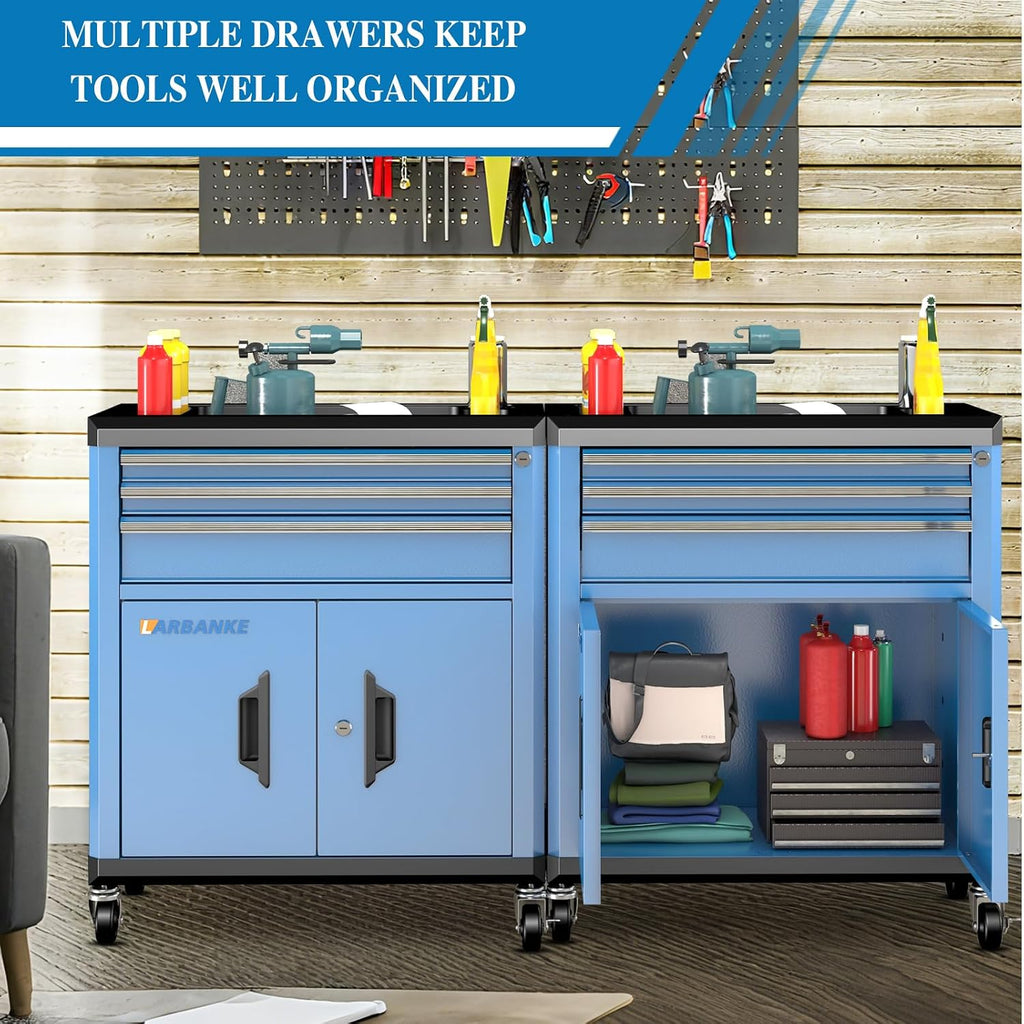 larbanke rolling tool chest with lock&keys,360° wheels and, close-up detail