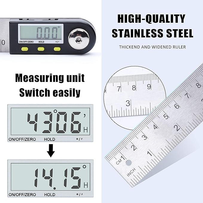 Yangoutool Digital Angle Ruler 20inches/500mm Stainless Steel Digital Angle